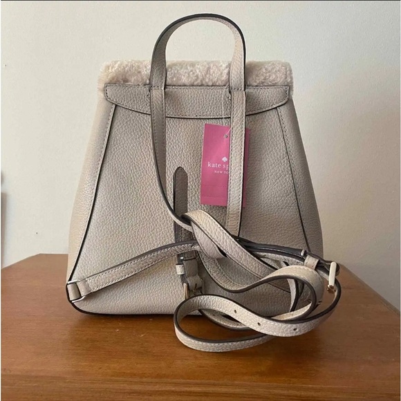 Kate Spade Leila Leather and Faux Shearling Backpack RARE in “light sand” - Picture 2 of 12